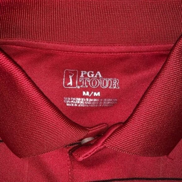 PGA Tour Mens Red Striped Polo Shirt M 100% Cotton Short Sleeve - Picture 2 of 6